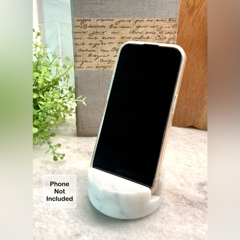 New Natural White Marble Stone Cell Phone Heavy Freestanding Holder Stand - Picture 3 of 7